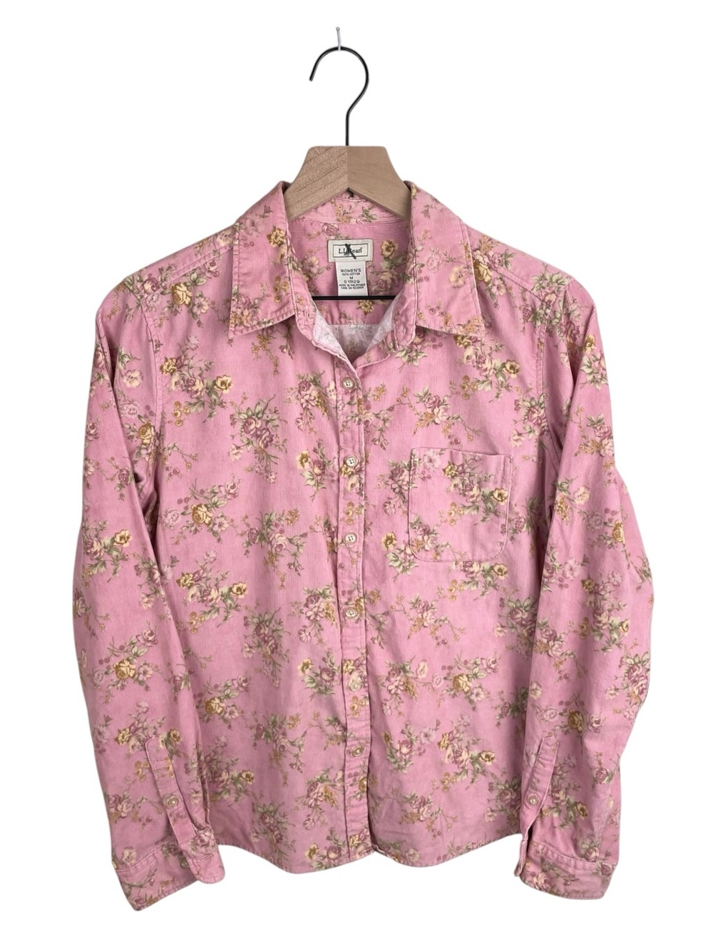 Vintage L.L. Bean Pink Corduroy Floral Button Down Shirt Medium Cottagecore 90s
